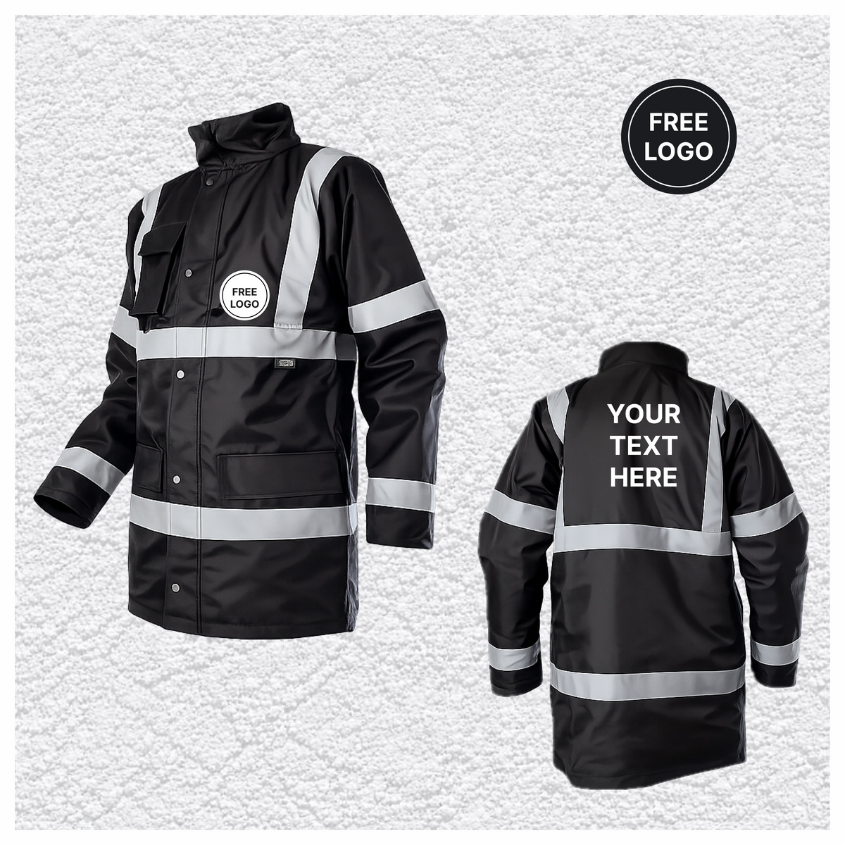 5 X Custom Print Hi Vis Waterproof Parka Jacket - Black