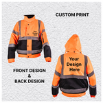 Custom Print Hi-Vis Waterproof Bomber Jacket - Orange/Navy