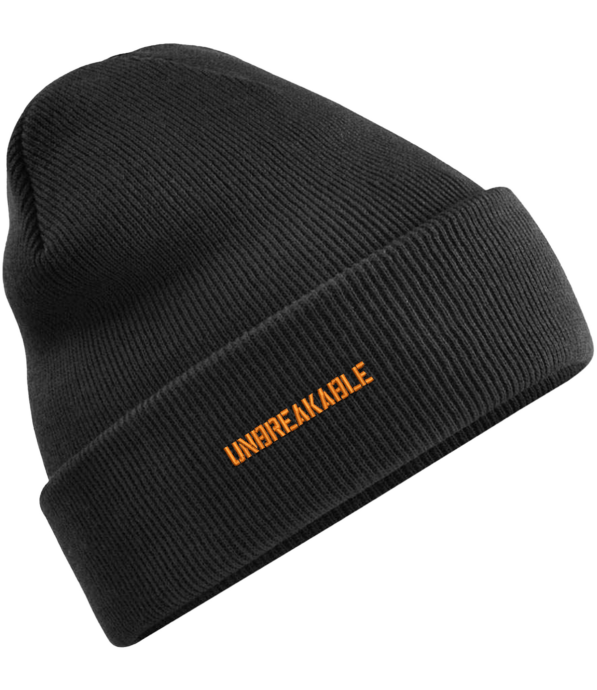 Unbreakable Black/Orange Beanie – Soft-Touch Acrylic | U305