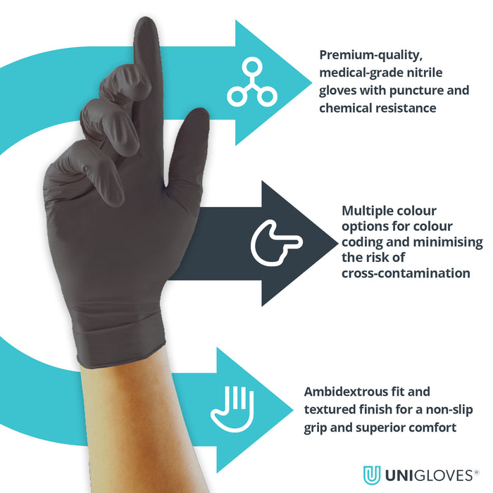 Uniglove black pearl nitrile single use exam gloves