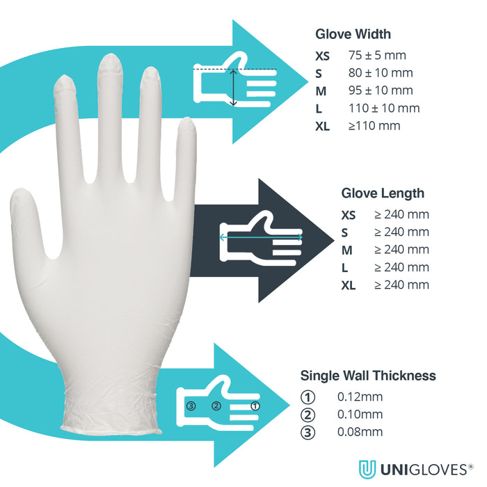 Unigloves Unicare Latex Disposable Powder Free Exam Gloves