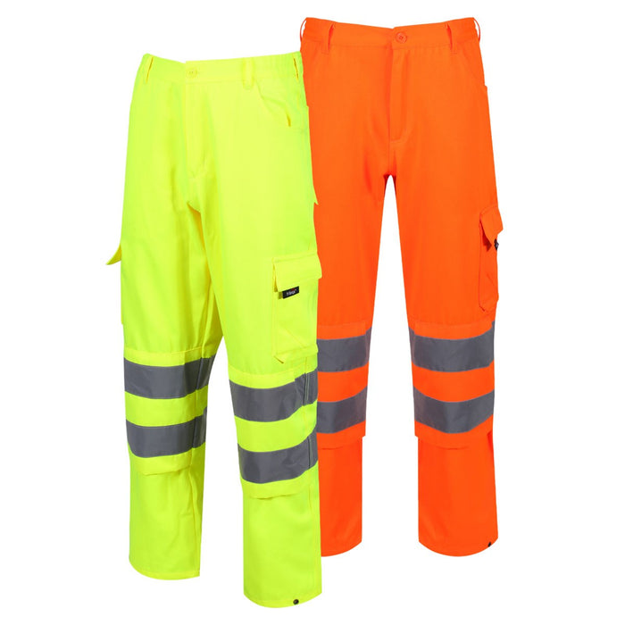TCT12 Hi-Viz Polycotton Cargo rail spec Work Trousers available in orange or yellow