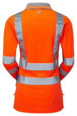 Women's Hi-Vis Long Sleeve Polo Shirt Orange Recycled PR703-R