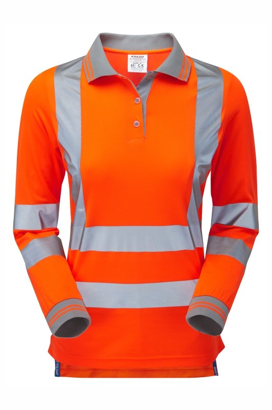 Women's Hi-Vis Orange Long Sleeve Polo Shirt PR703-ORG