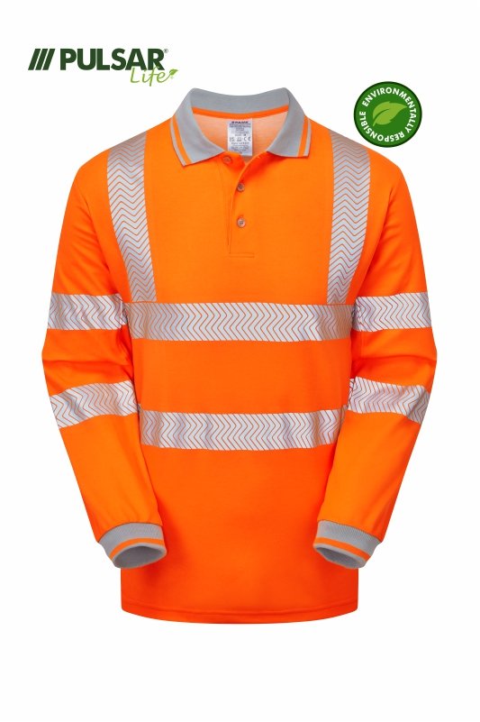PULSAR LIFE Men's Hi-Vis Orange Long Sleeve Polo Shirt LFE904