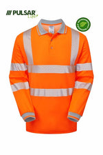 PULSAR LIFE Men's Hi-Vis Orange Long Sleeve Polo Shirt LFE904
