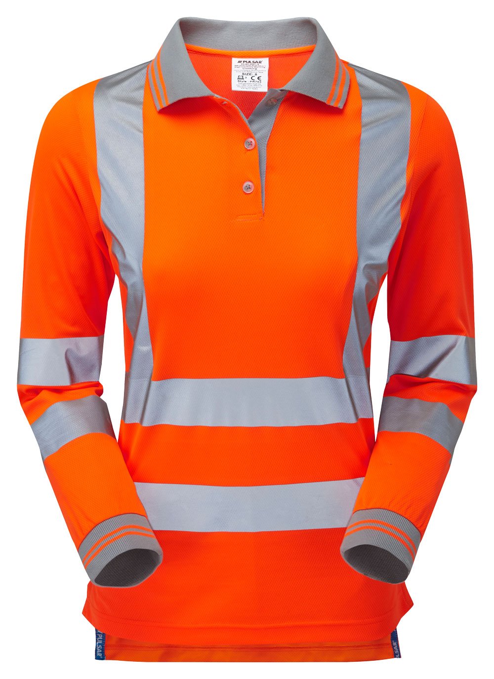 Women's Hi-Vis Long Sleeve Polo Shirt Orange Recycled PR703-R