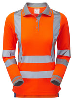 Women's Hi-Vis Long Sleeve Polo Shirt Orange Recycled PR703-R
