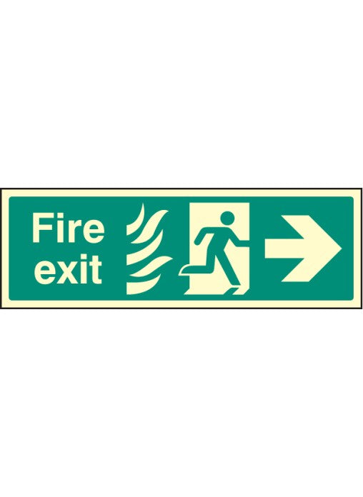 photoluminescent htm fire exit safety sign - right