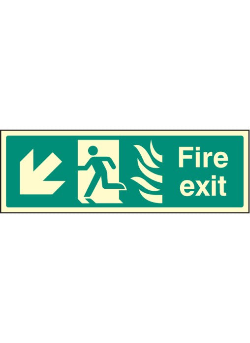 illuminous htm fire exit safety sign - down left