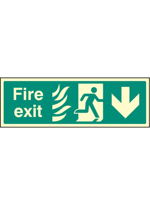 photoluminescent htm fire exit safety sign - down
