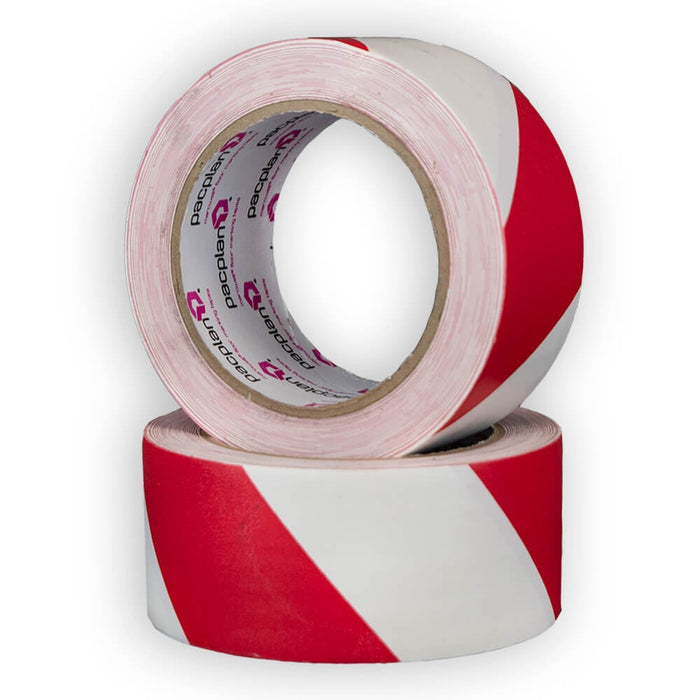 Red Hazard Rag Red & White Hazard Warning Tape - 50mm x 33m — GHC (UK) LTD T/A Safety Plus