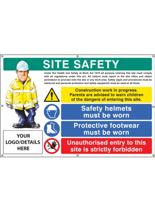 PPE Site Safety Banner with Eyelets - 55119 - Add Your Logo