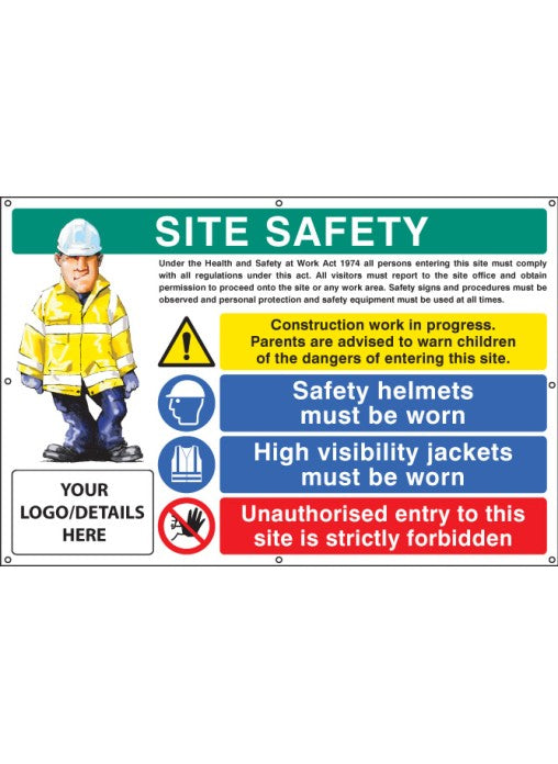 PPE Site Safety Banner with Eyelets - 55124 - Add Your Logo