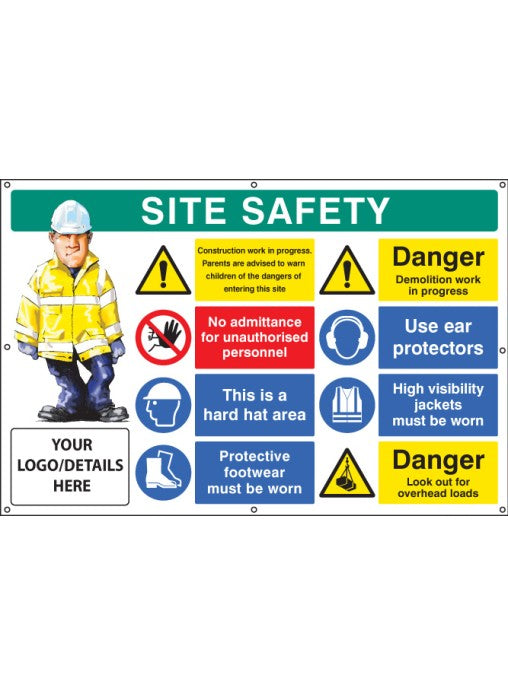 PPE Site Safety Banner with Eyelets - 55128 - Add Your Logo