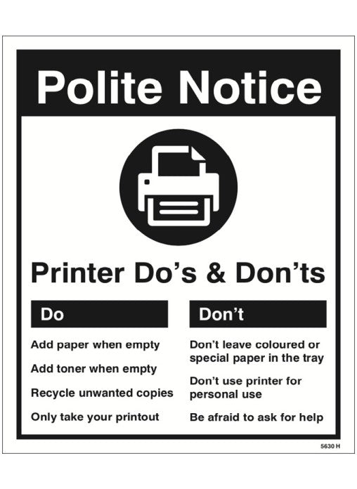 Printer Using Prohibited Do's & Don'ts - Printer — GHC (UK) LTD T/A Safety Plus