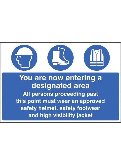 Entering Designated Area - Helmet Footwear Hi-Viz Safety Sign