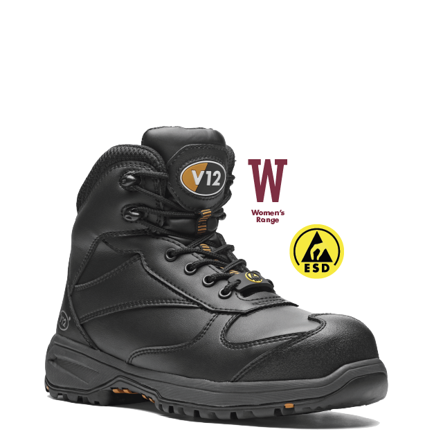 V12 V1925 Ladies Octane Black Metal-Free Vegan ESD Safety Hiker Boot