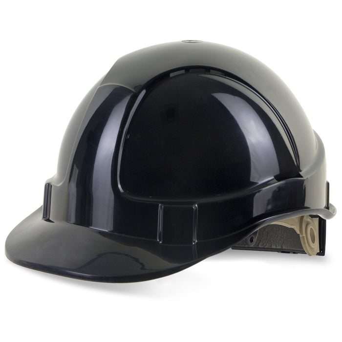 black safety hard hat with wheel ratchet
