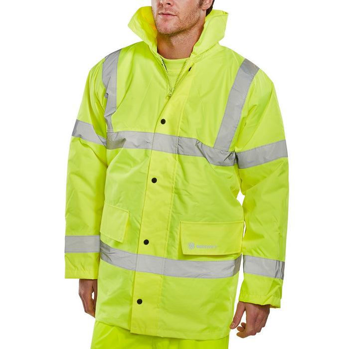 yellow quilted hi-viz waterproof jacket