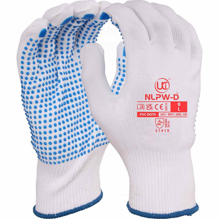Blue Dotted Grip Work Gloves - Low Linting