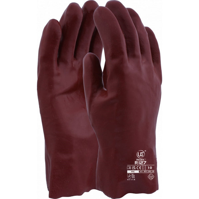 R127 Red PVC 11" Open Cuff Gauntlet Work Gloves - Oil & Wet Conditions