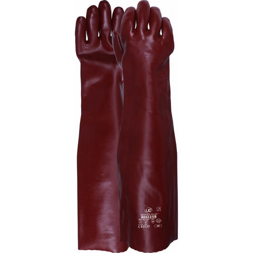 RH2258 Extra Heavyweight Red PVC Chemical Gauntlet Gloves 22"