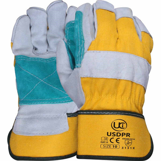 Mens Double Palm Cat II Rigger Leather Work Gloves